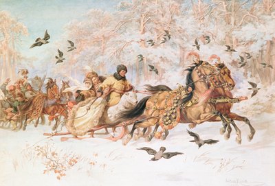 Olenka e Kmicic al Kulig, c.1887 da Juliusz Fortunat Kossak